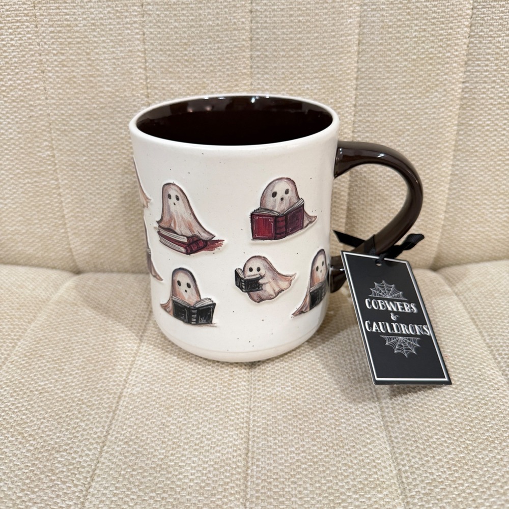 NWT Cobwebs‎ & Cauldrons Reading Ghosts Coffee Mug Halloween Spooky